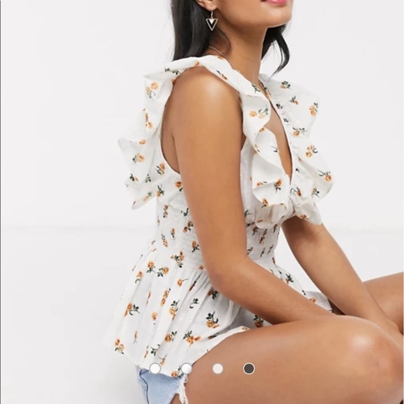 ASOS shirred waist ruffle sun top floral broderie - Picture 3 of 9
